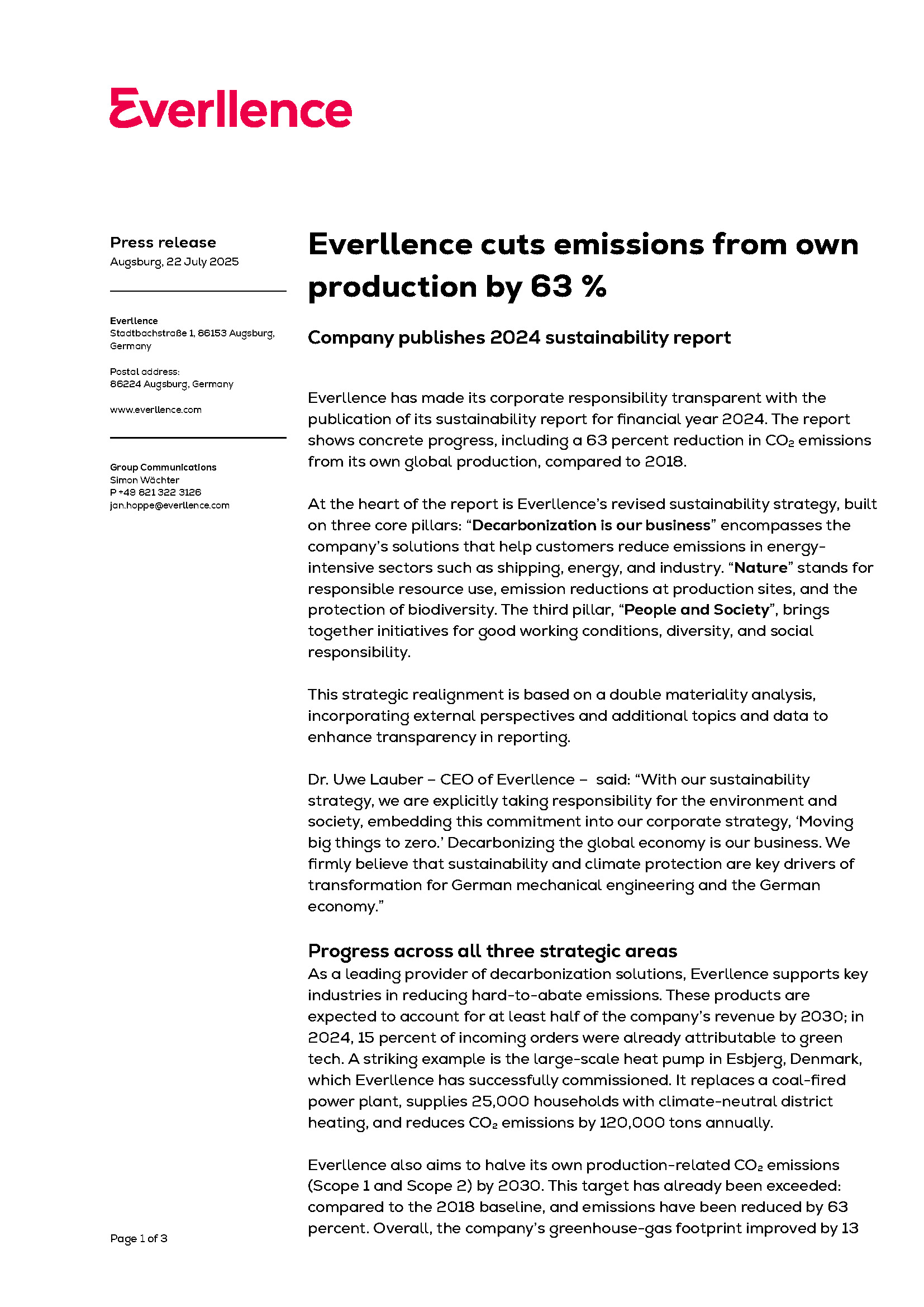 Everllence cuts emissions from own production by 63 %